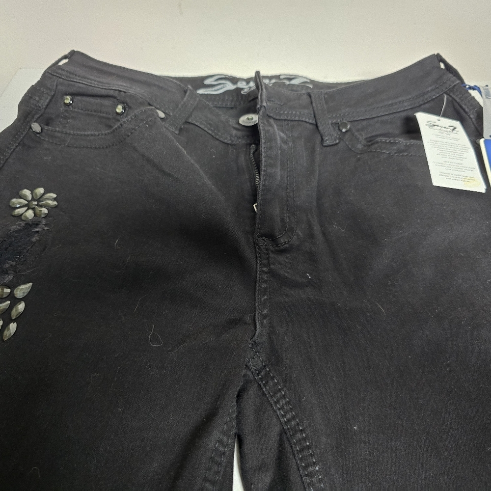 Seven- Black Denim Skinny Jeans- Jewel and Distressed embellishments- Sz 12